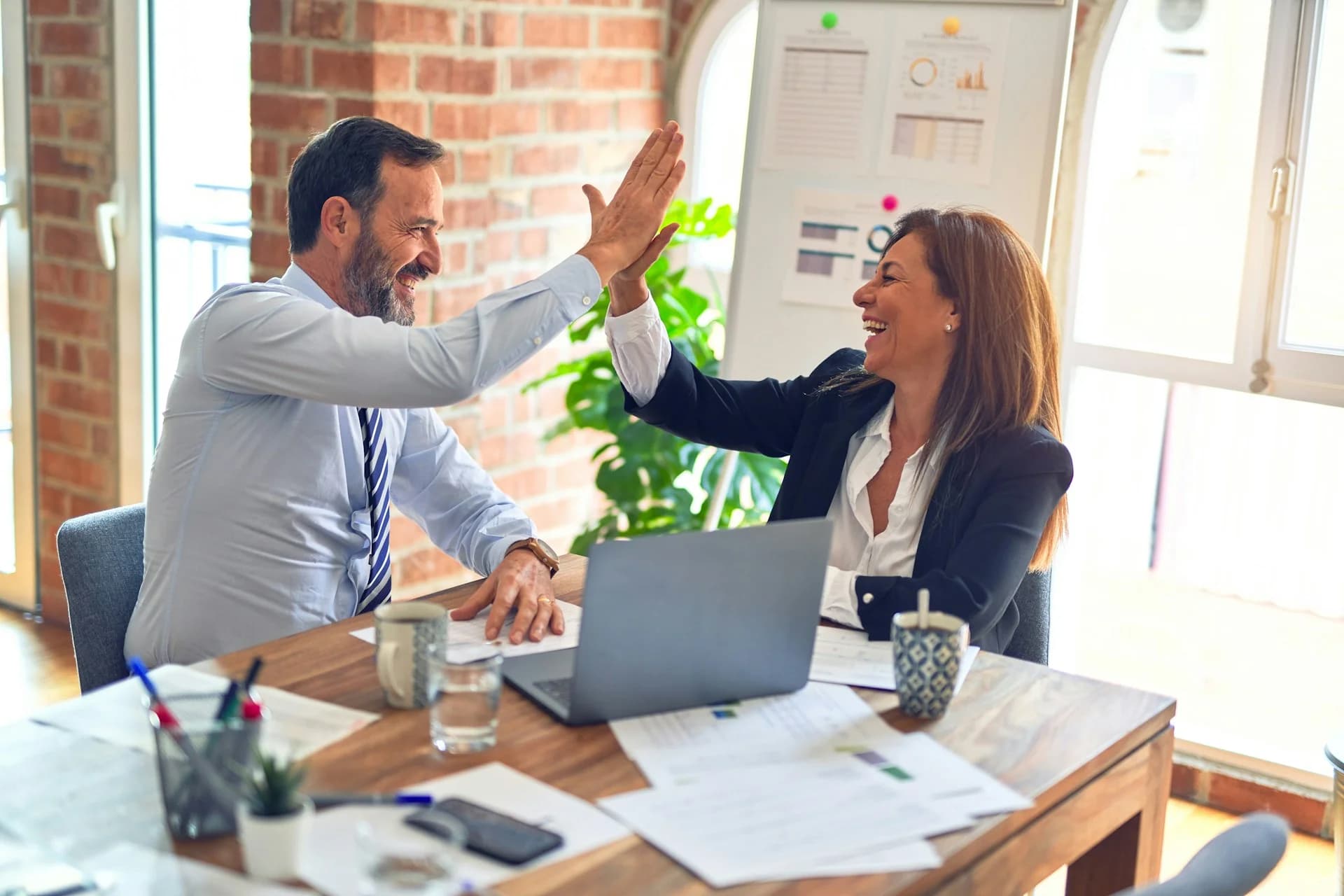 Professional services team collaborating in a modern office